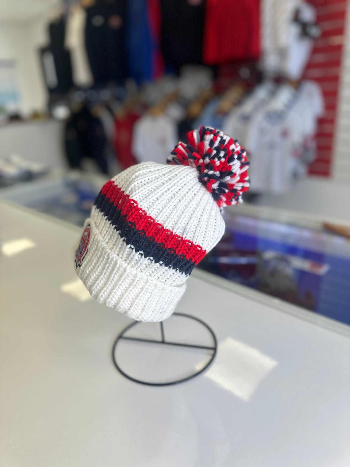 White bobble hat